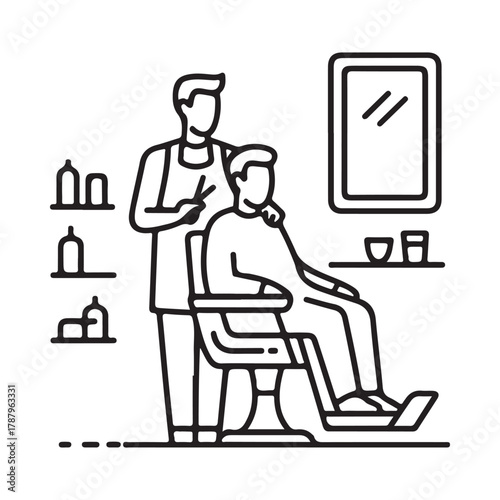 Barber cutting hair of a seated client in a salon
