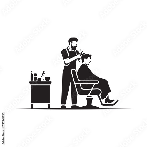 Barber cutting hair with scissors and comb in a salon
