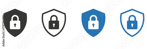 Digital security shield and padlock icons for data protection