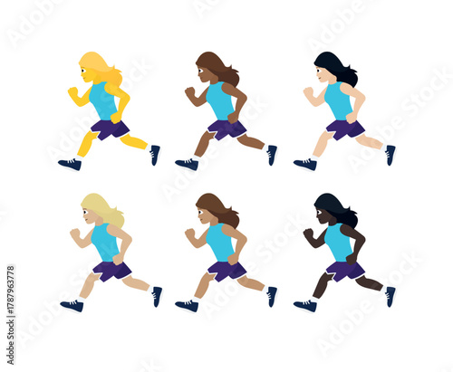 woman running run women person runner club sports Exercise blue shirt emoji symbol sign icon vector illustration isolated flat