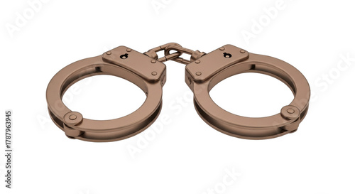 Isolated hinged metal handcuffs for criminal apprehension with security lock, two restraints