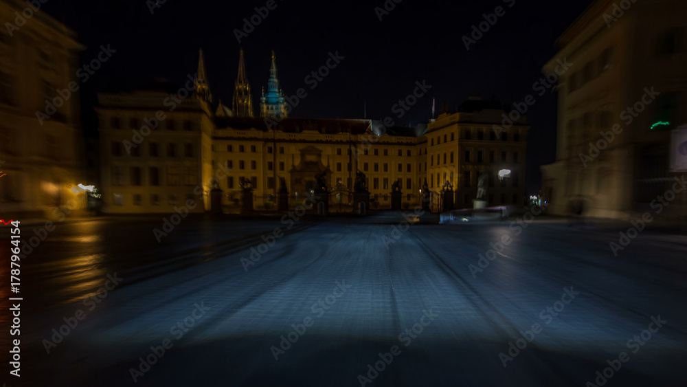 Fototapeta premium Drive at fast speed at the night streets timelapse hyperlapse drivelapse.