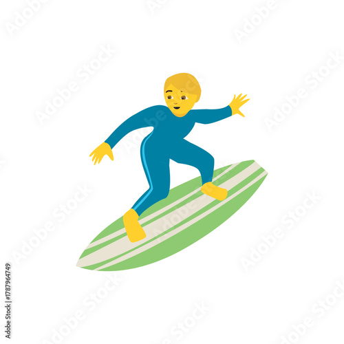 man surfing surfer person sea ocean wave sports emoji symbol sign icon vector illustration isolated flat green surfboard