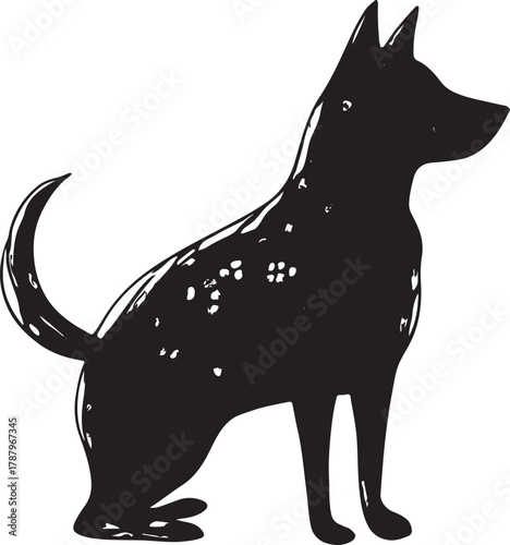 a silhouette of a dog sitting upright with pointed ears