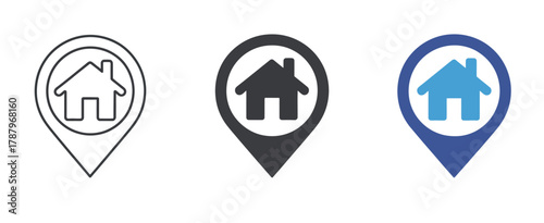 Home location pin icons set for map navigation and real estate