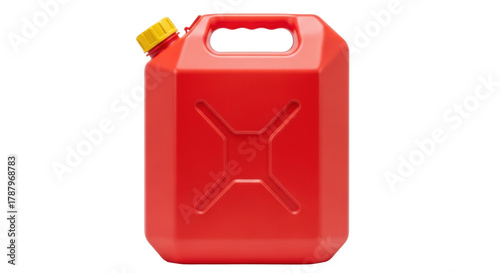 Tableau sur toile Isolated red jerrycan used for fuel storage and transport, has a yellow cap and