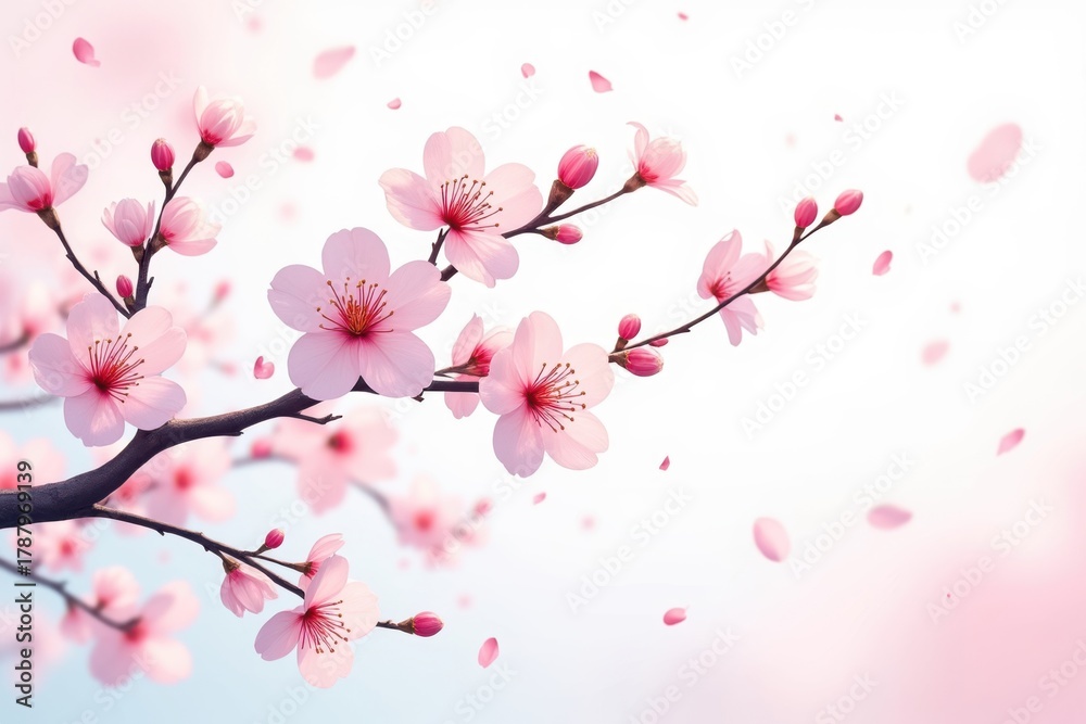 Fototapeta premium Elegant pink cherry blossoms bloom on branch with soft petals