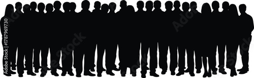 Anonymous Crowd Silhouette Banner Group of Diverse Standing People Full Length Vector Graphic