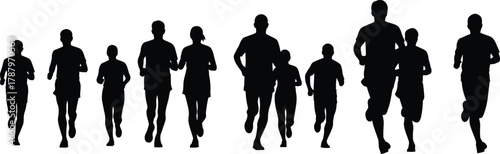 Diverse Group of Runners in Action Silhouette Vector Set Fitness and Marathon Participants