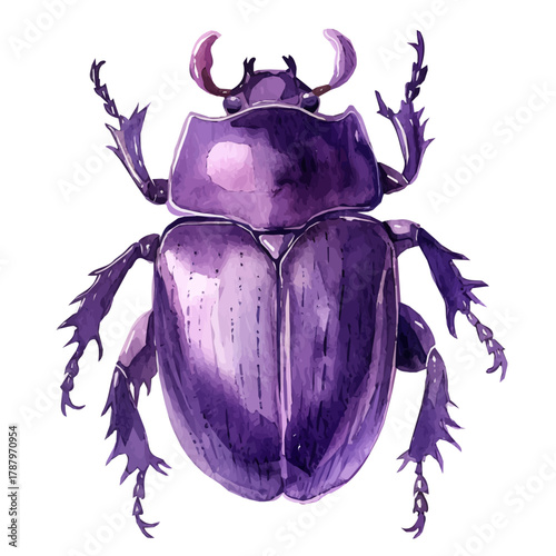 Beautiful Watercolor design, flat shiny black beetle paintings isolated on a white background, illustration, AI painting design, vector set, eps format 2d design