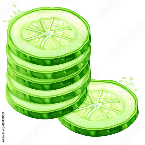 2D design Vector illustration, My Watercolor, hand-painted, simple, sliced Armenian cucumber painting illustration isolated on a white background, EPS format design. vector design