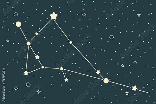 Minimal zodiac constellations — fine line stars and dots, night sky abstract vector background