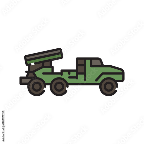 multiple launch rocket system color flat icon. Vector isolated element
