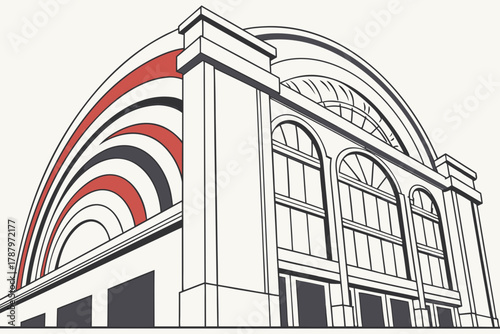 Abstract concentric arc shapes — layered curved lines, modern architectural vector background