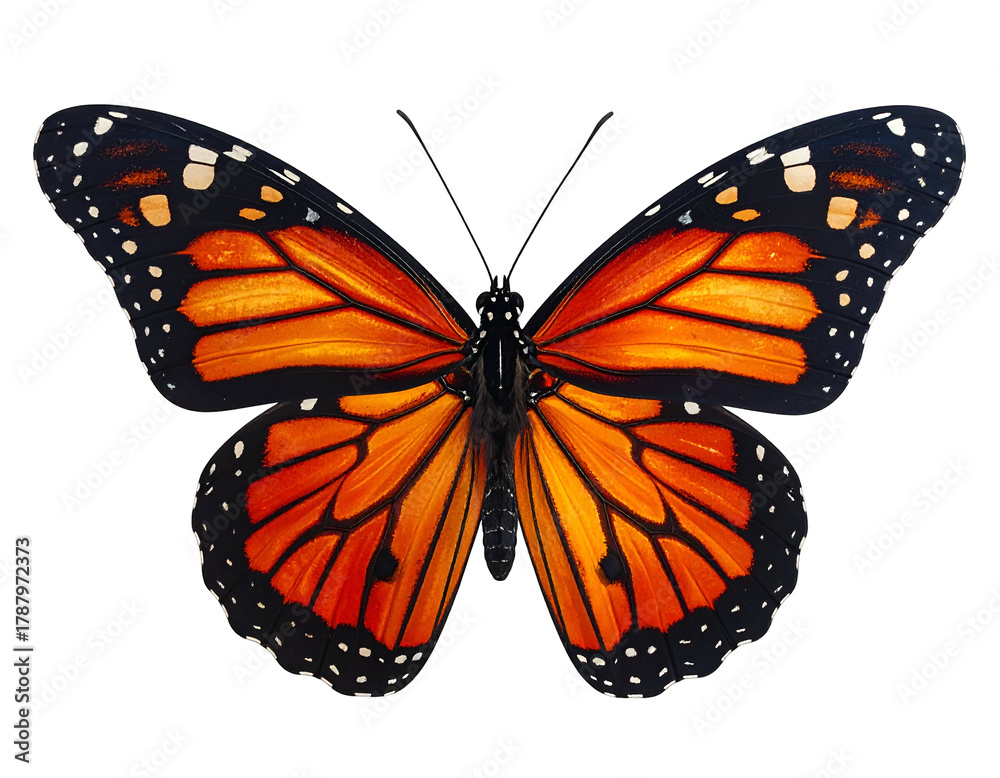 Fototapeta premium Vibrant orange and black butterfly with intricate wing patterns