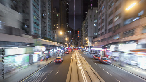 Photography View from double-decker tram on street of HK timelapse hyperlapse