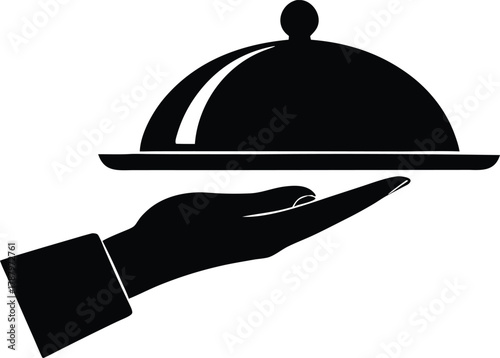 Hand holding serving platter, Catering or restaurant symbol