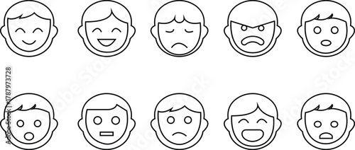 Excited avatar icon set , joyful faces, happy expressions, cheerful emotions, energetic characters, and positive mood elements for social media, emoji, and communication design, f facial expressions.