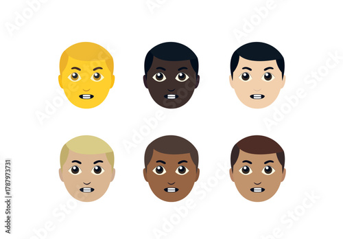 angry man upset frown furious sad emoji face person men male head emoji symbol sign icon vector illustration isolated flat