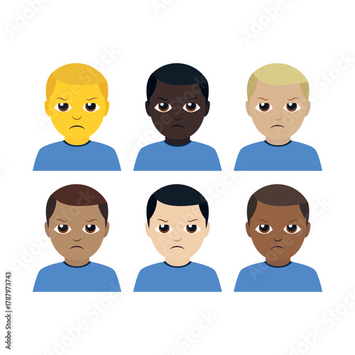 angry man upset frown furious sad emoji face person men male head emoji symbol sign icon vector illustration isolated flat