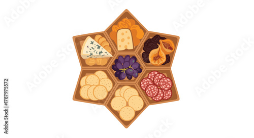 Star Shaped Cheese and Charcuterie Board Arrangement, Generative AI.