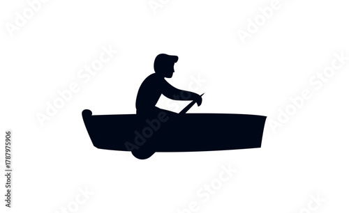 man boat rowboat boating rowing kayaking, canoeing, paddling men male person emoji symbol sign icon vector illustration isolated flat water lake sea ocean 