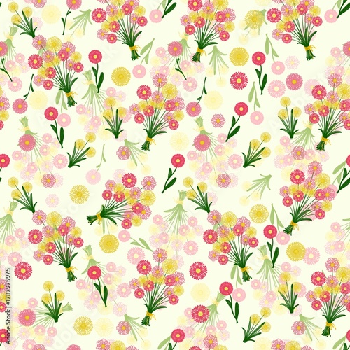 Sweet Pink and Yellow Scatter Floral Seamless Pattern