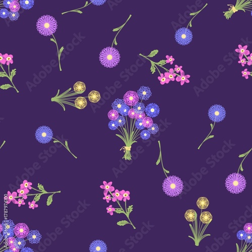Jewel Tone Scatter Floral Bouquet Seamless Pattern