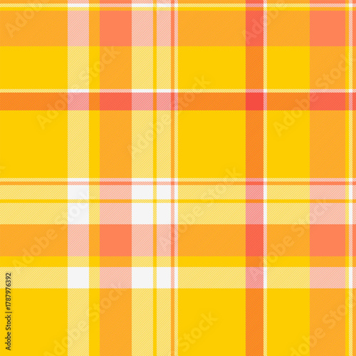 Shape vector check plaid, classy tartan textile background. Dining room pattern seamless fabric texture in bright and orange colors.
