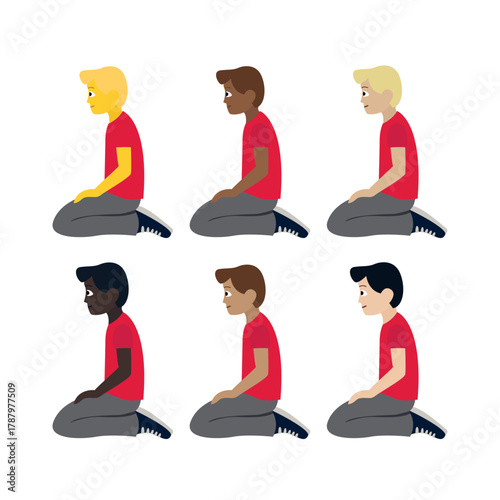 kneeling man person male red shirt kneel sorry apology yoga emoji symbol sign icon vector illustration isolated flat