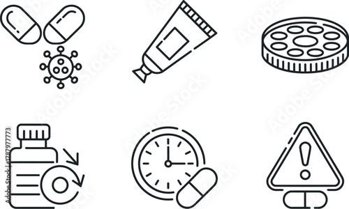 Outline icon set of medication