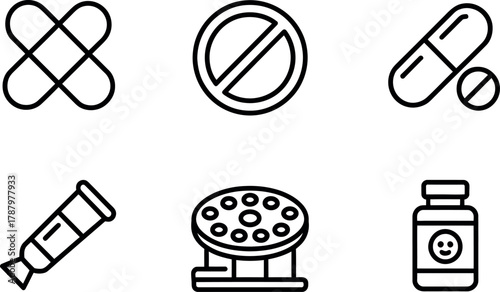 Outline icon set of medication