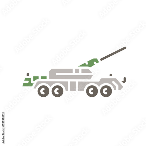 self propelled artillery color flat icon. Vector isolated element