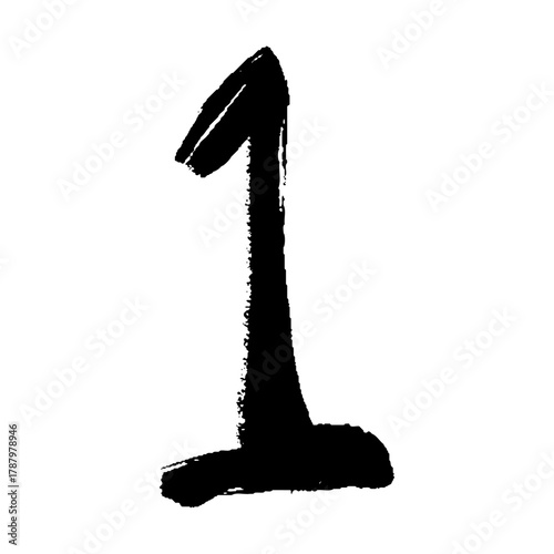 墨の風合いが美しい筆タッチの数字「1」の手描きイラスト素材 ― 和の雰囲気を感じるデザインフォント風アート