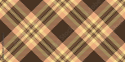 Dreamy check seamless textile, repeating fabric plaid texture. Woman tartan pattern background vector in orange and dark colors.