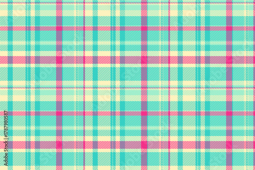 Twill plaid fabric pattern, new york check vector background. Kilt tartan textile texture seamless in teal and light colors.
