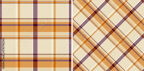 Background seamless vector of pattern textile plaid with a tartan check fabric texture. Set in coffee colors for luxury bedding sets.