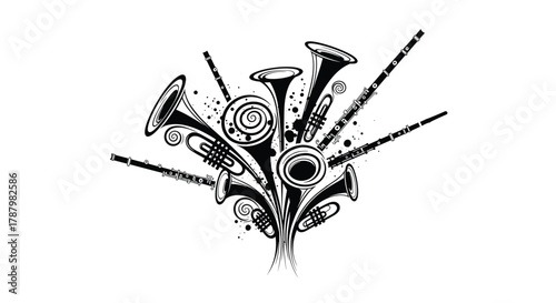 Abstract Musical Instruments Brass Wind Orchestra Graphic Design, Generative AI.