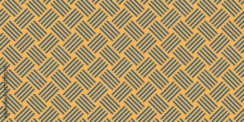 Seamless vector pattern diagonal square striped grid abstract orange blue geometric background retro textile wallpaper stylish repeat minimal contemporary design symmetry optical decorative element
