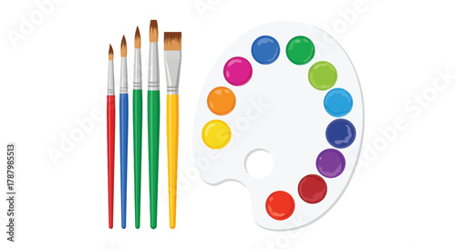Colorful paintbrushes and a palette art supplies for creative expression