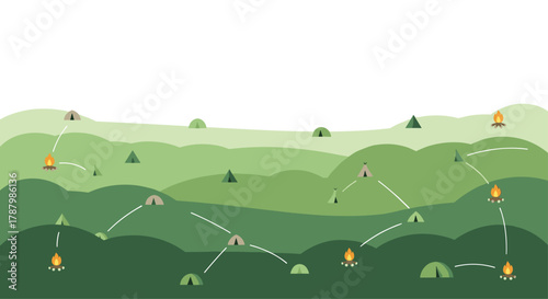 Camping Adventure Scenic Green Hills Network, Generative AI.