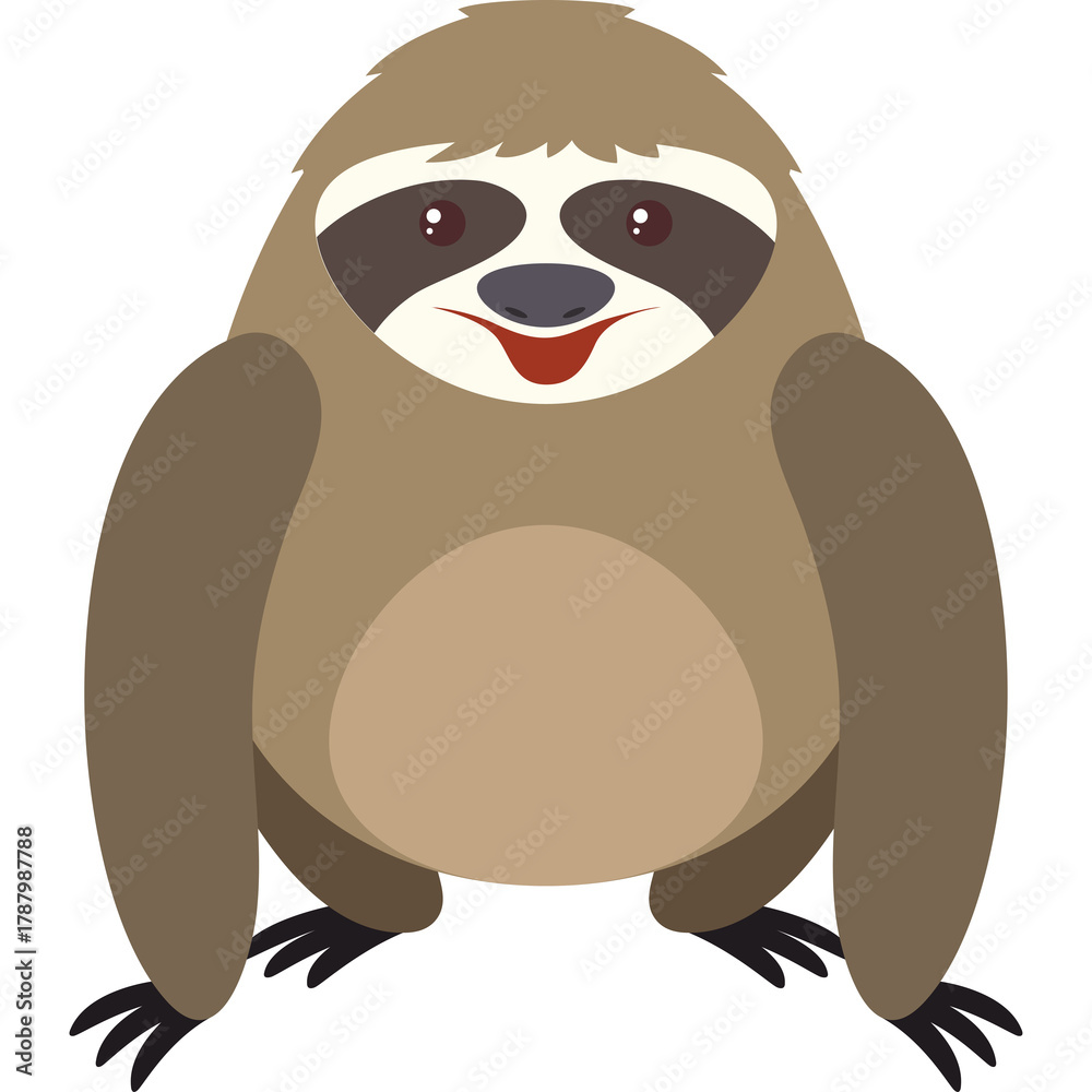 Naklejka premium Brown Sloth with Dark Stripes Around Eyes and a Smiling Mouth on a Transparent Background