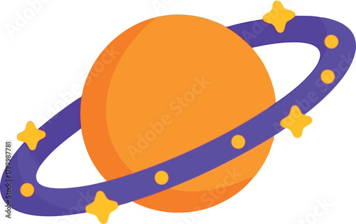 Orange planet with purple ring and stars