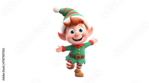3D Christmas elf character in playful holiday pose isolated on white background