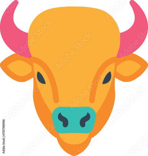 Vibrant bull face icon flat design animal symbol