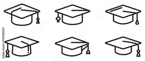 Graduation Cap Icon Set – Outline and Minimal Education Symbols for Learning, Success, and Academic Design