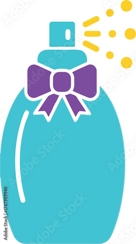 Turquoise perfume bottle with pink bow spraying sparkles