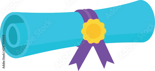 Turquoise diploma scroll with purple ribbon and gold seal