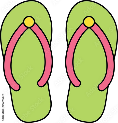 Vibrant green flip flops with pink straps summer footwear