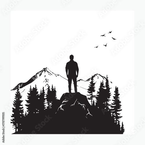 silhouette of a man in the mountains